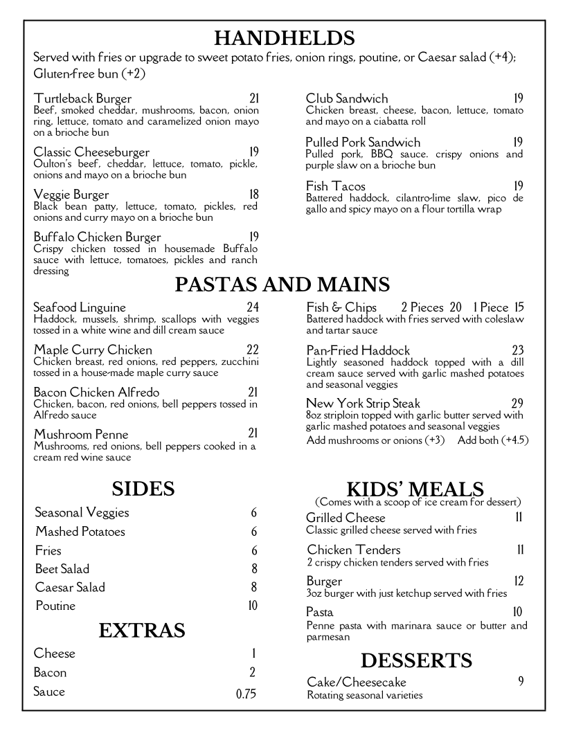 Menu The Turtleback Tap & Grill-1